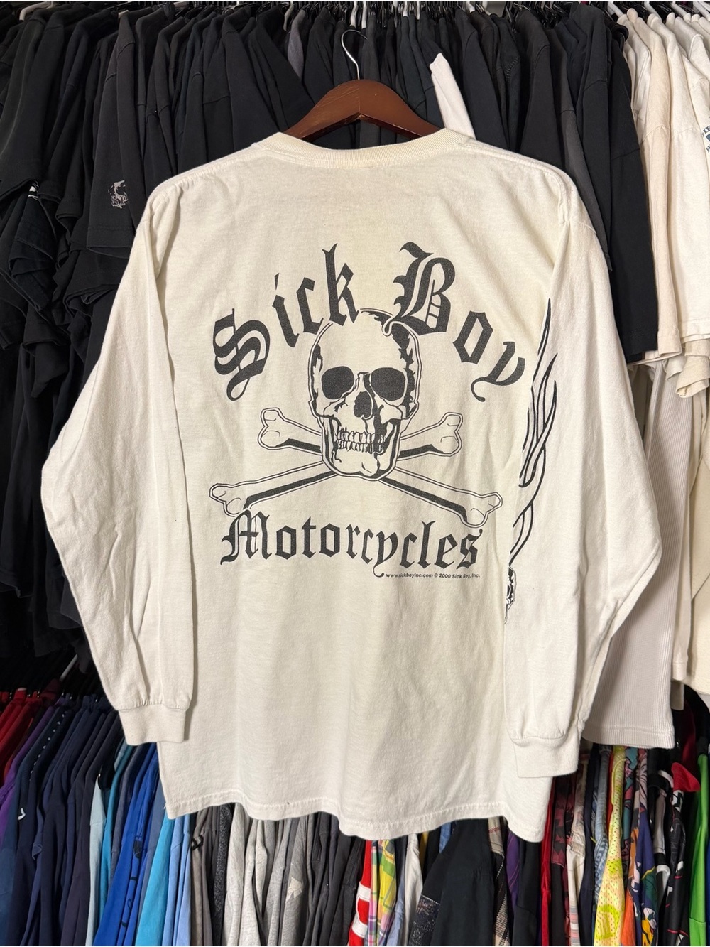 Sick Boy Motorcycles Longsleeve Shirt Men’s Large White Vintage 00s Y2K Biker